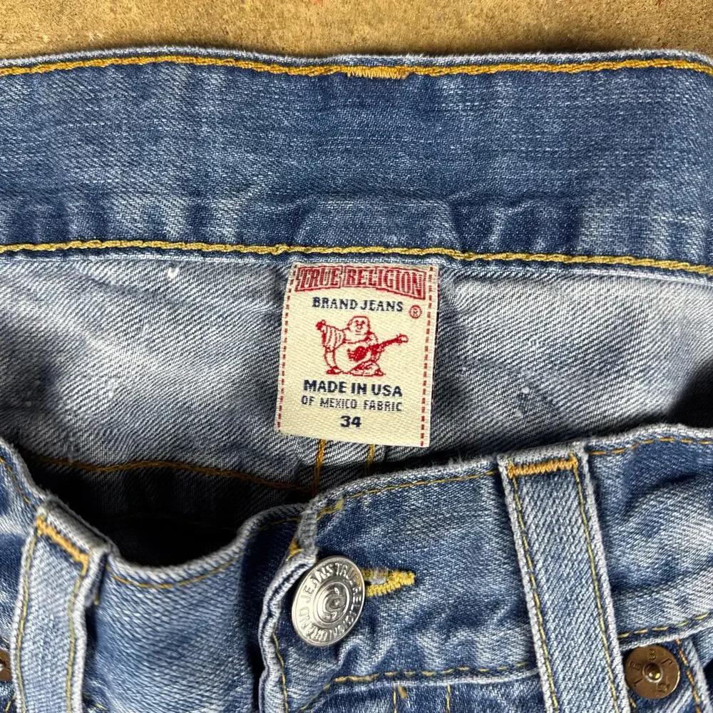 Vintage True Religion Jeans Men’s‎ 34 Straight Cropped USA Made Red Stitch Denim